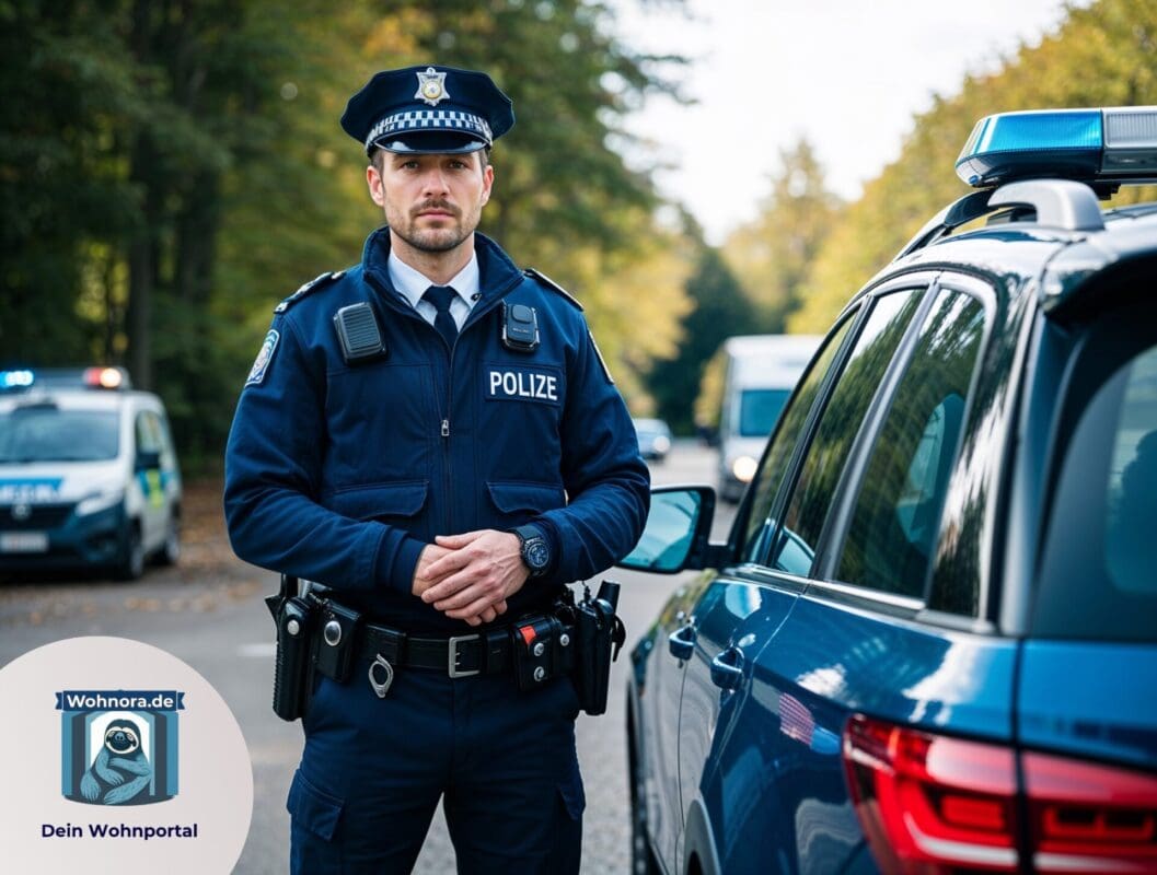 Polizist neben Fahrzeug